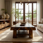 Solid Wood Coffee Table with Live Edge Top and Open Shelf Base - view 5 of 6