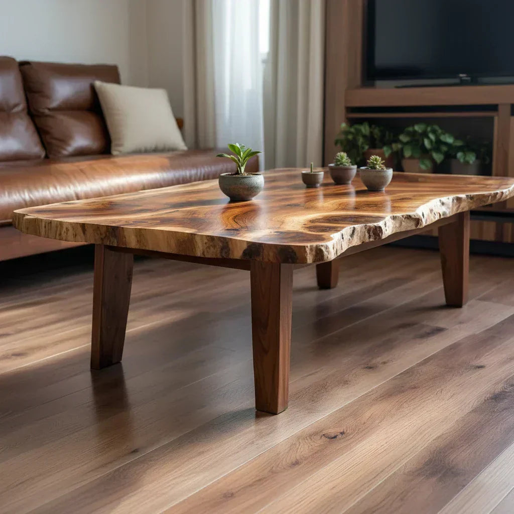 Live Edge Solid Wood Coffee Table Organic Slab Rustic Center Table - view 4 of 6