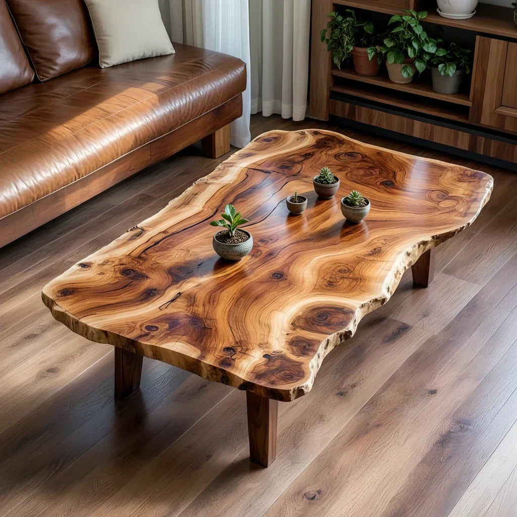 Live Edge Solid Wood Coffee Table Organic Slab Rustic Center Table - view 3 of 6