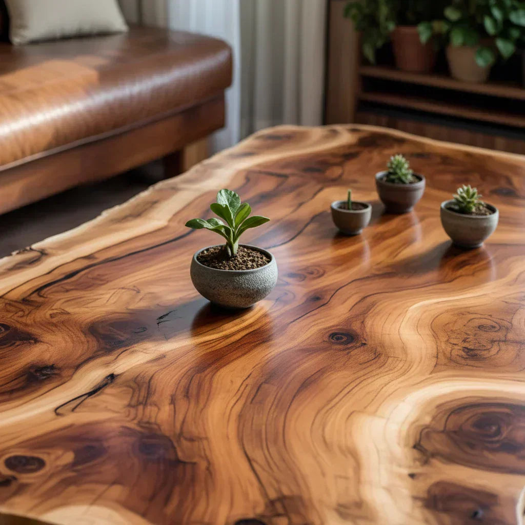 Live Edge Solid Wood Coffee Table Organic Slab Rustic Center Table - view 5 of 6
