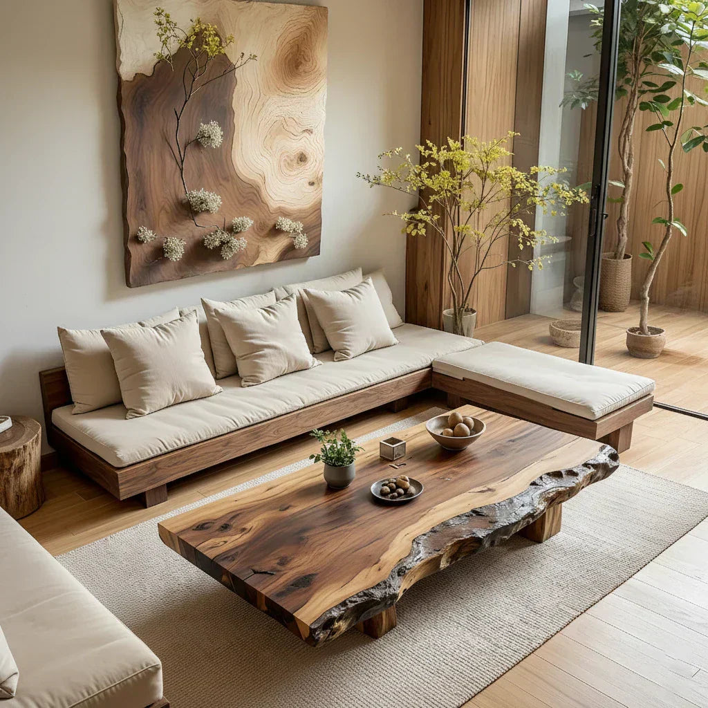 Natural Live Edge Wood Coffee Table Solid Slab Rustic Center Table - view 3 of 5