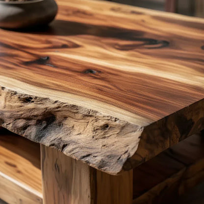 Live Edge Solid Wood Coffee Table with Lower Shelf and Rustic Frame - view 5 of 6