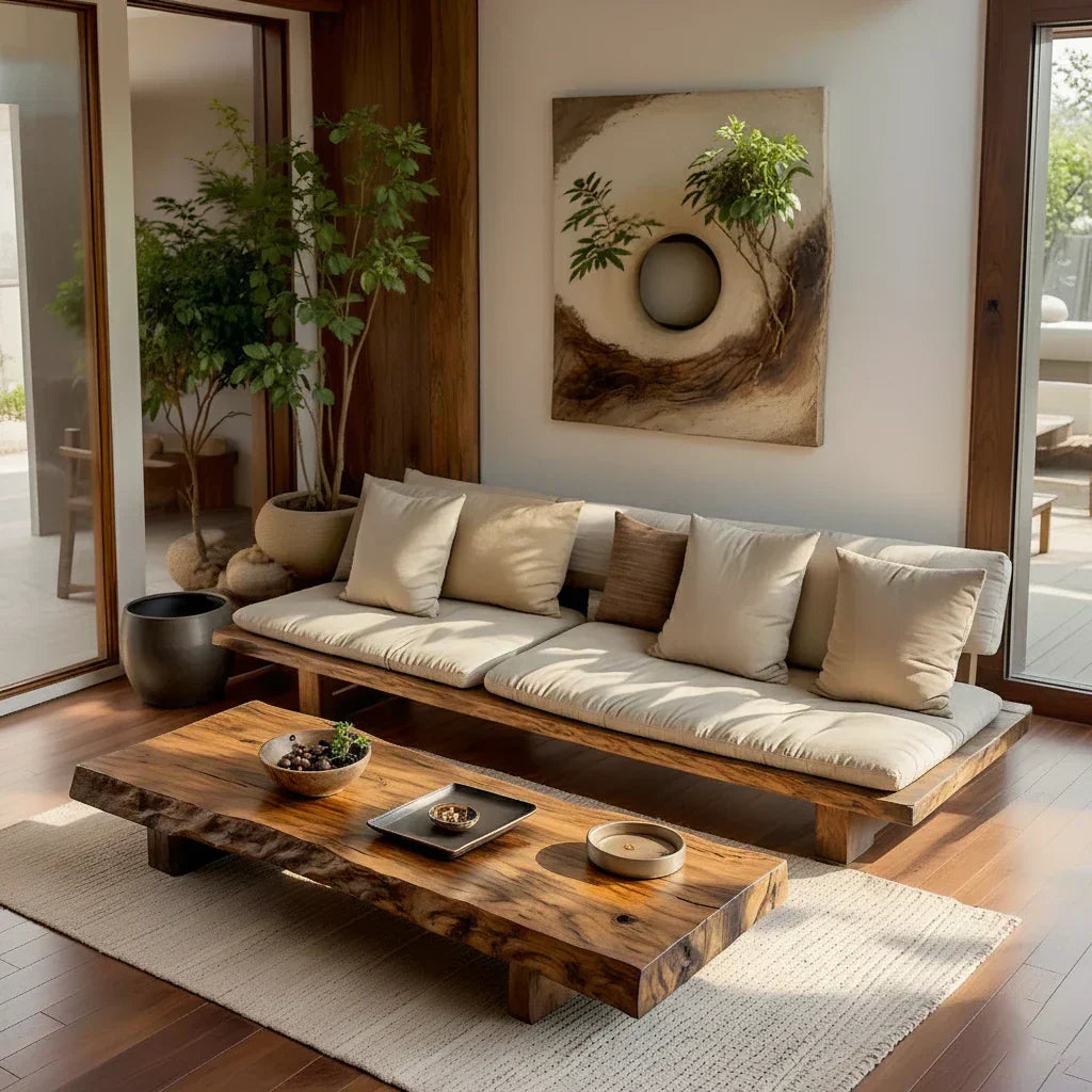 Organic Live Edge Solid Wood Coffee Table Rustic Slab Low Table - view 4 of 5