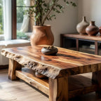 Live Edge Solid Wood Coffee Table with Lower Shelf and Rustic Frame - view 3 of 6