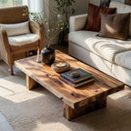 Handcrafted Solid Wood Coffee Table Rustic Low Block Center Table - view 3 of 6