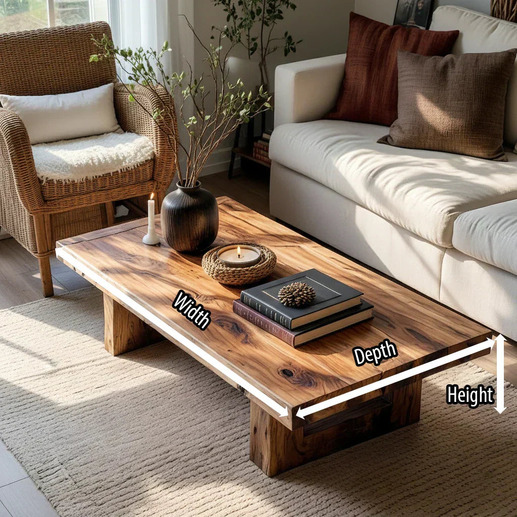Handcrafted Solid Wood Coffee Table Rustic Low Block Center Table - view 6 of 6