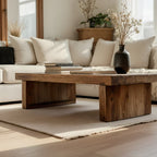 Minimalist Solid Wood Coffee Table Rustic Low Block Center Table - view 4 of 5