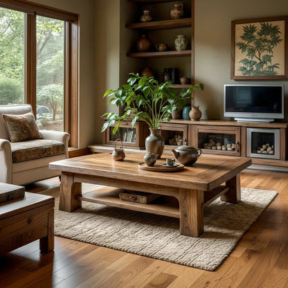 Solid Wood Coffee Table with Shelf Storage for Living Room - view 2 of 5