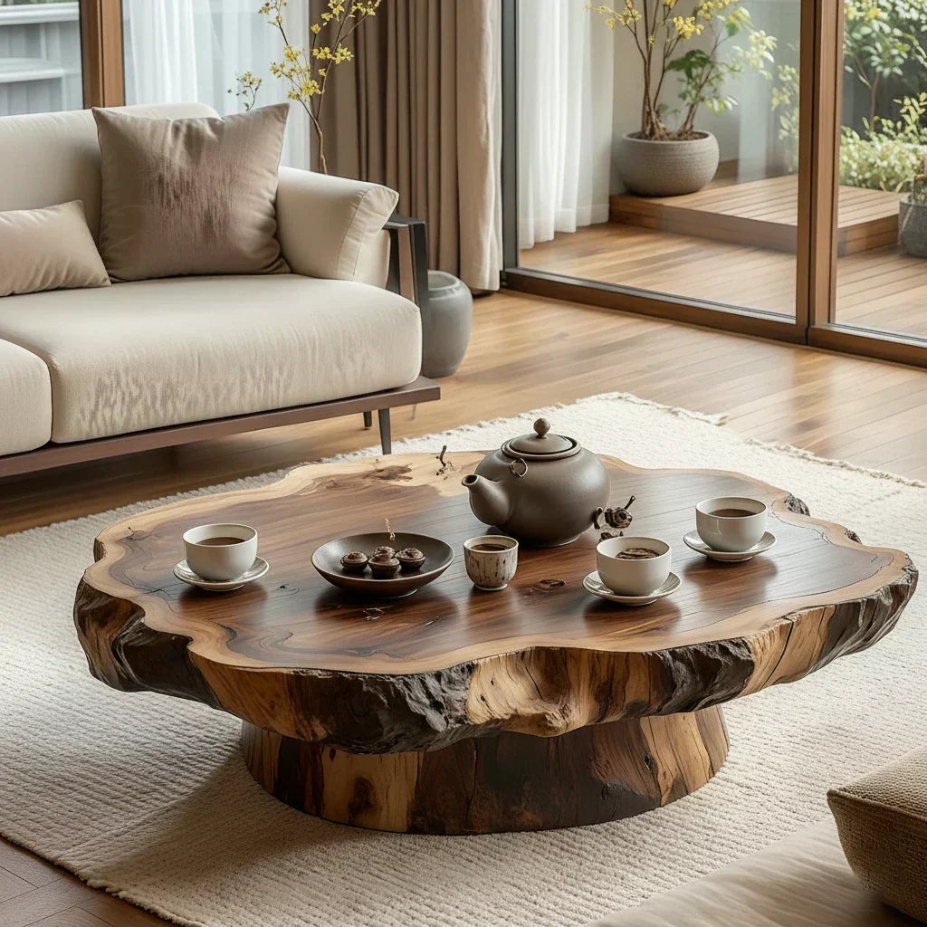 Round Live Edge Wood Coffee Table with Pedestal Base - view 3 of 8