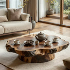 Round Live Edge Wood Coffee Table with Pedestal Base - view 3 of 8