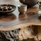 Round Live Edge Wood Coffee Table with Pedestal Base - view 7 of 8