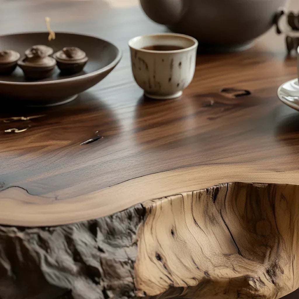 Round Live Edge Wood Coffee Table with Pedestal Base - view 7 of 8