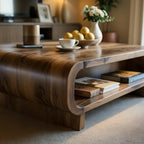 Curved Solid Wood Coffee Table with Open Shelf Storage - view 4 of 5