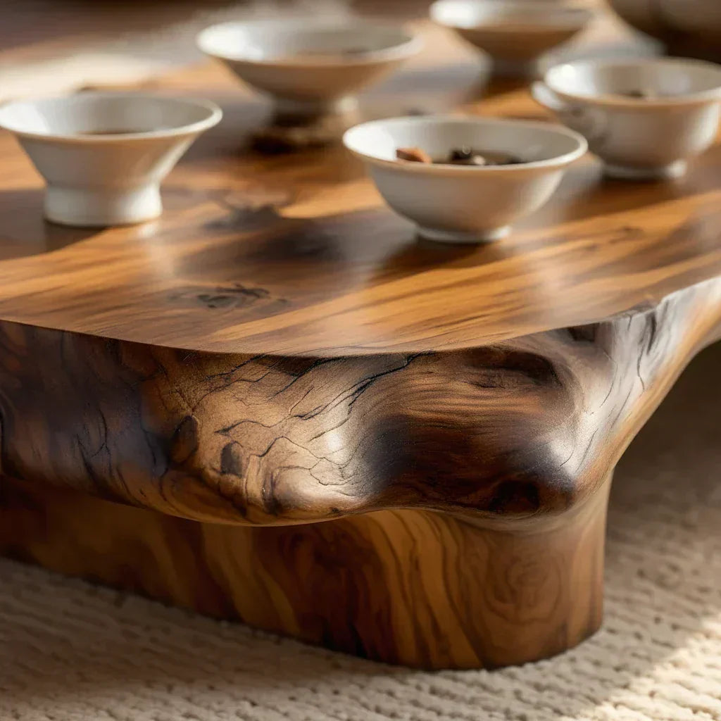 Organic Solid Wood Tea Table with Sculpted Base and Live Edge Form - view 5 of 7