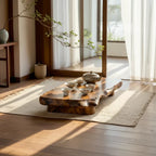 Organic Solid Wood Tea Table with Sculpted Base and Live Edge Form - view 3 of 7