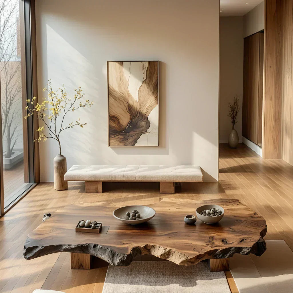 Organic Live Edge Solid Wood Coffee Table Rustic Slab Center Table - view 5 of 6
