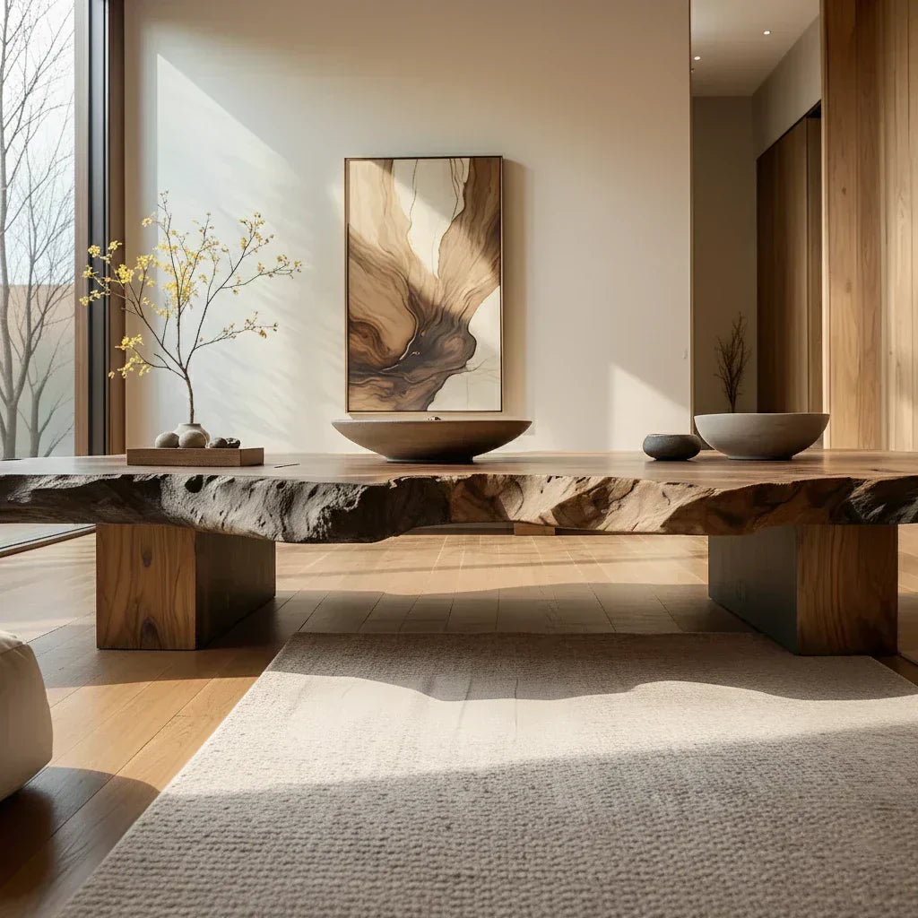 Organic Live Edge Solid Wood Coffee Table Rustic Slab Center Table - view 3 of 6