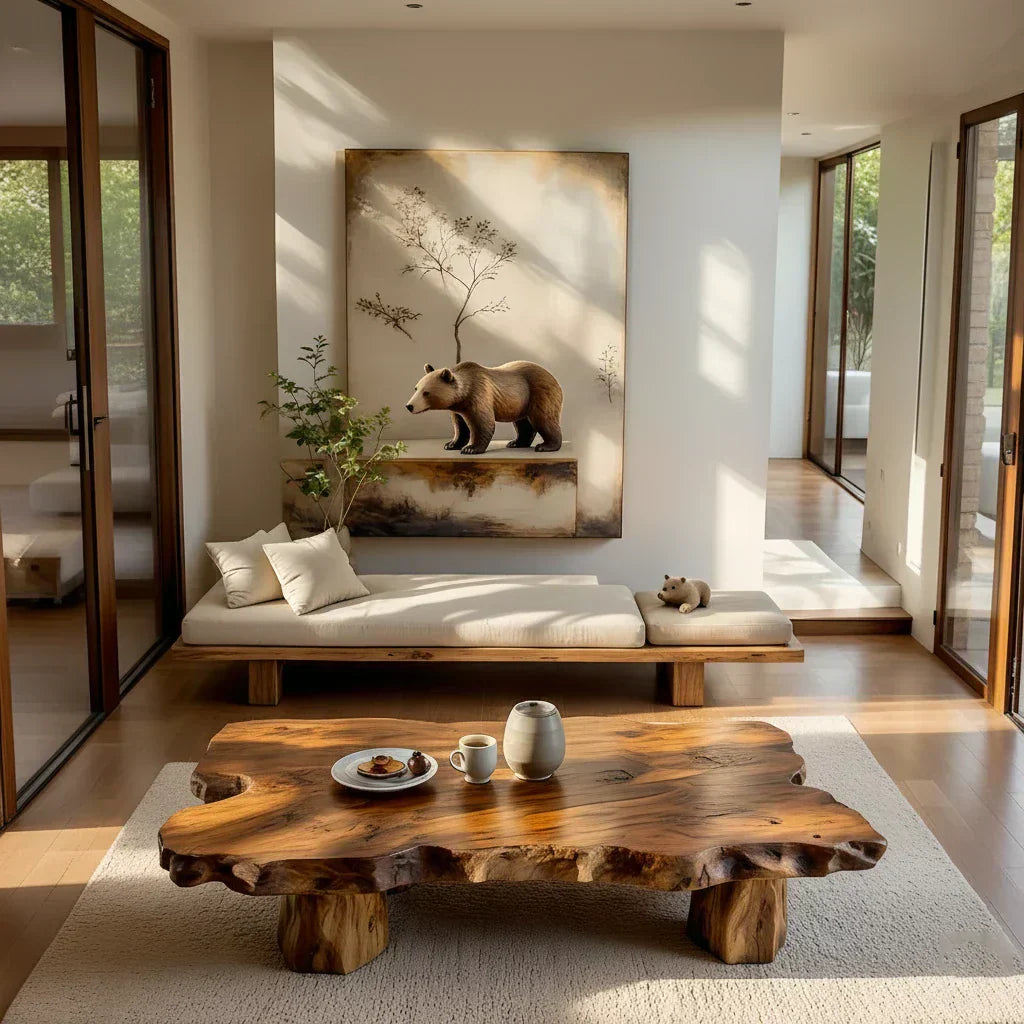 Organic Live Edge Wood Coffee Table Rustic Solid Slab Center Table - view 3 of 5