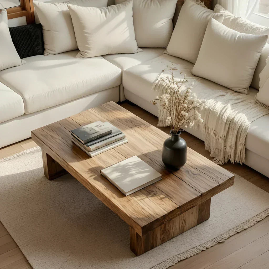 Minimalist Solid Wood Coffee Table Rustic Low Block Center Table - view 3 of 5