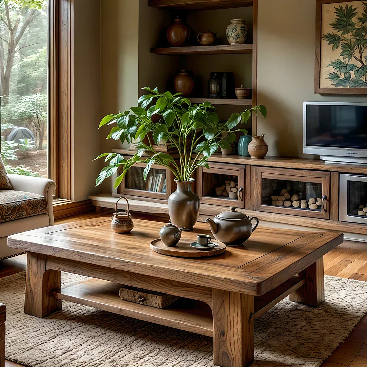 Solid Wood Coffee Table with Shelf Storage for Living Room - view 1 of 5