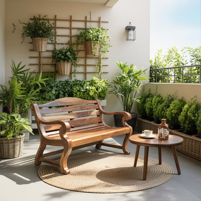 Classic Curved Wood Garden Bench With Sculpted Arms For Patio Or Entryway - view 2 of 8