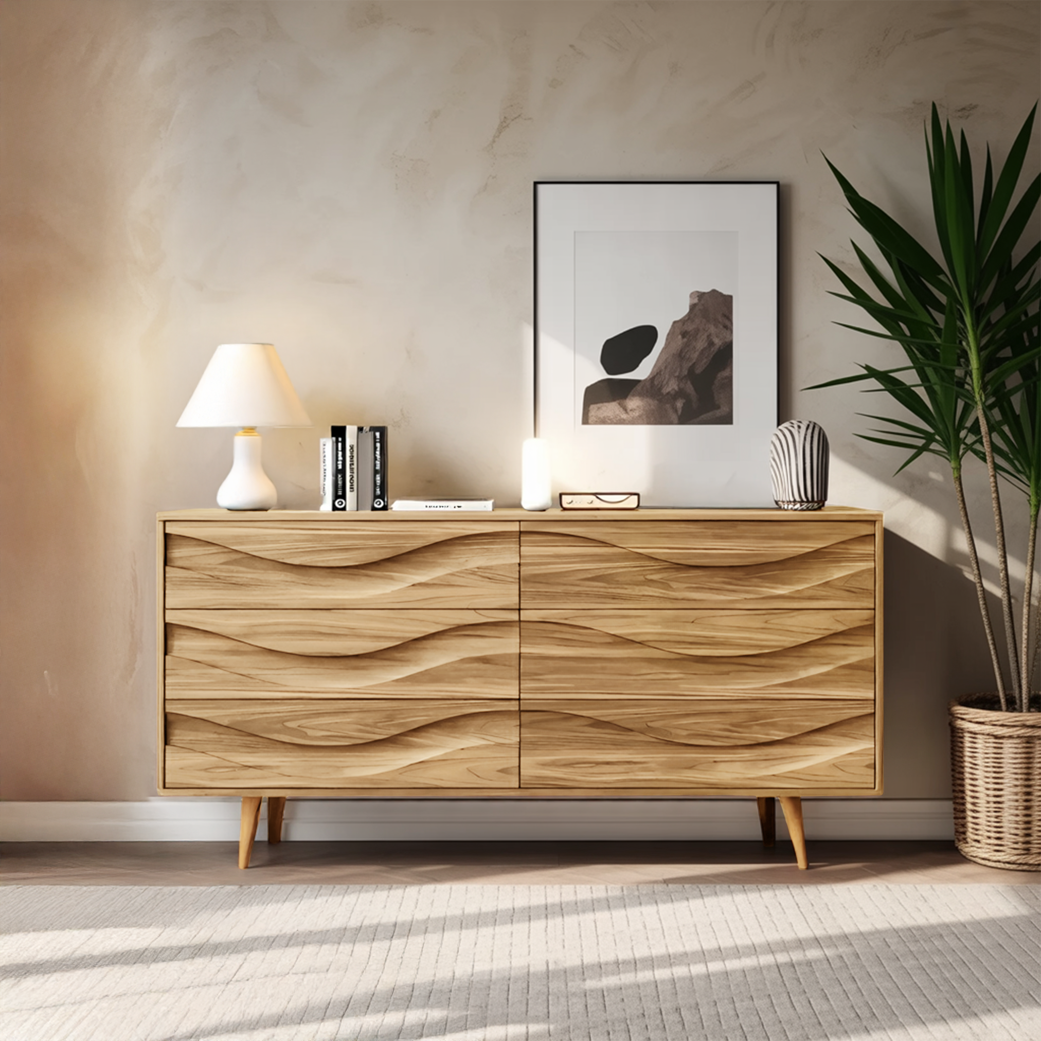 Modern Carved Wave Front Sideboard For Entryway Living Room - view 5 of 8