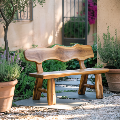 Rustic Garden Bench Live Edge Outdoor Seating For Patio Courtyard And Backyard - view 2 of 8