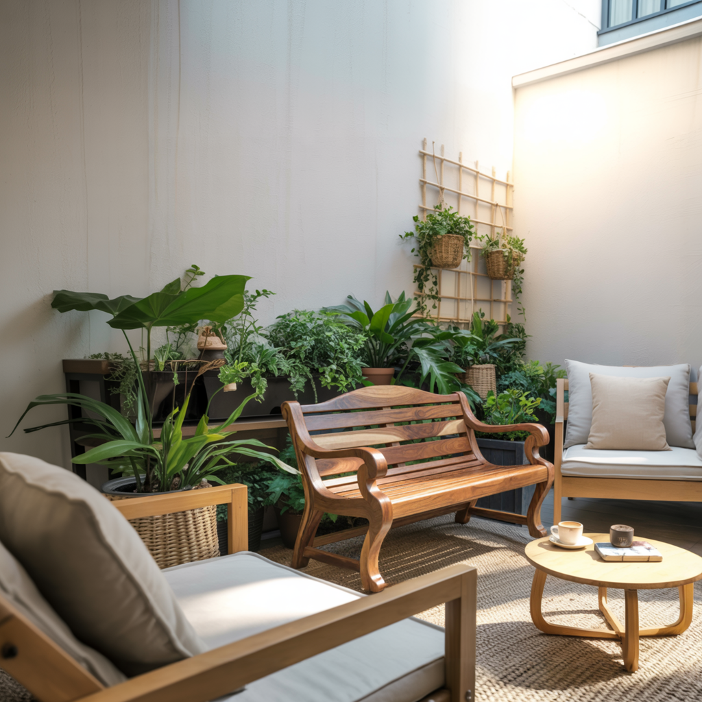 Classic Curved Wood Garden Bench With Sculpted Arms For Patio Or Entryway - view 3 of 8