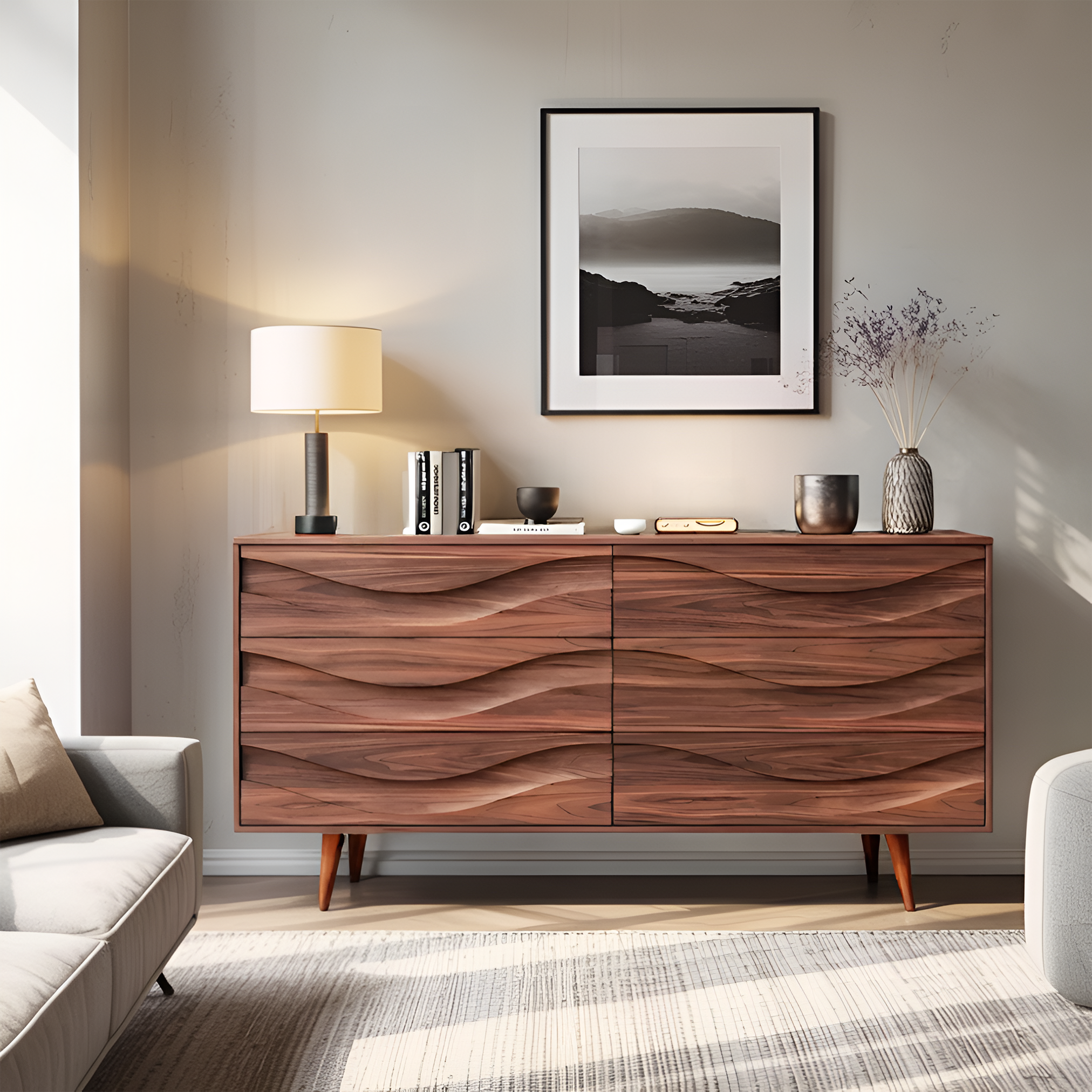 Modern Carved Wave Front Sideboard For Entryway Living Room - view 3 of 8