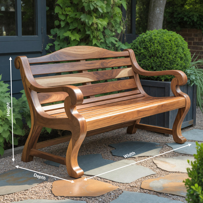 Classic Curved Wood Garden Bench With Sculpted Arms For Patio Or Entryway - view 8 of 8