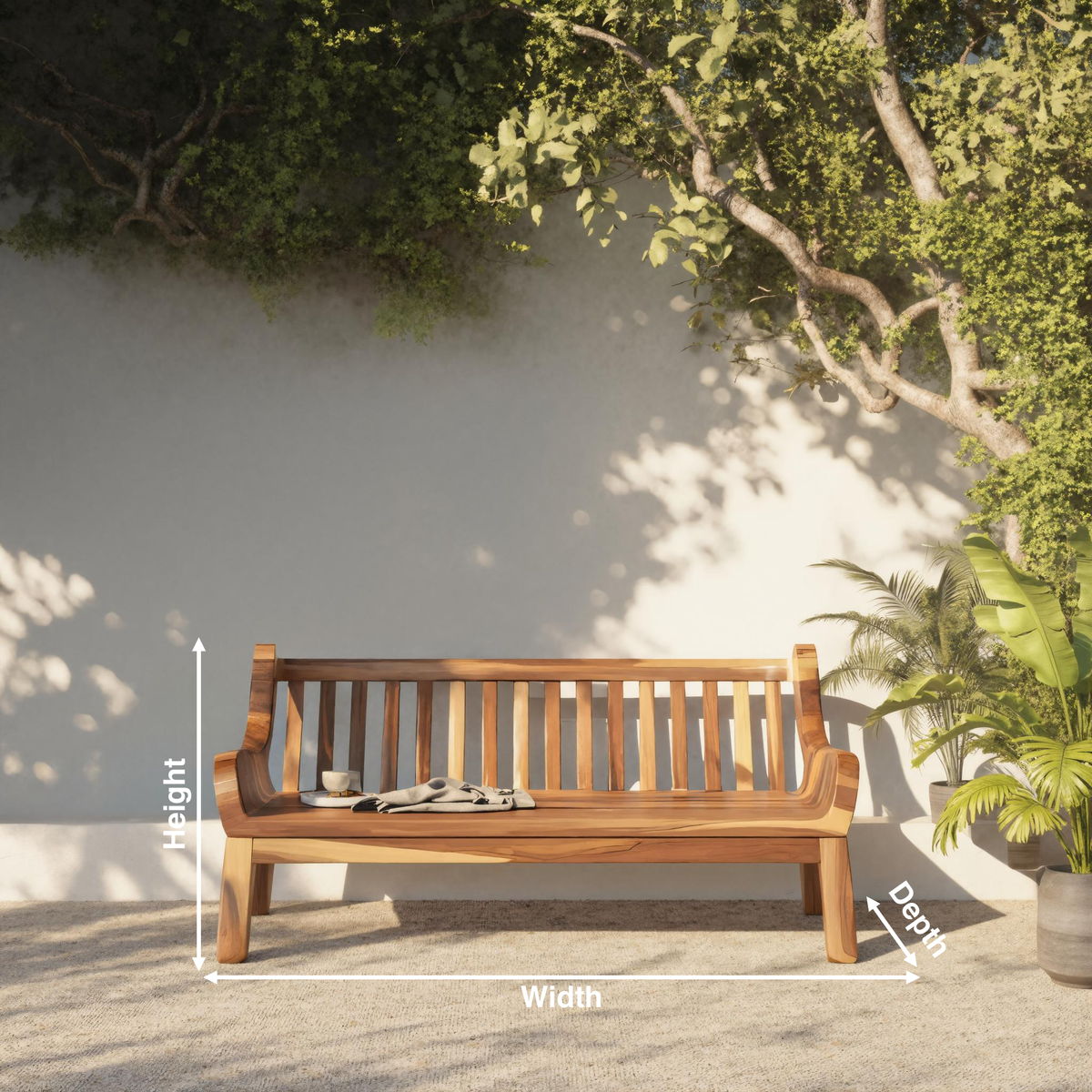 Contemporary Outdoor Wooden Bench With Curved Armrests For Garden Or Porch - view 8 of 8