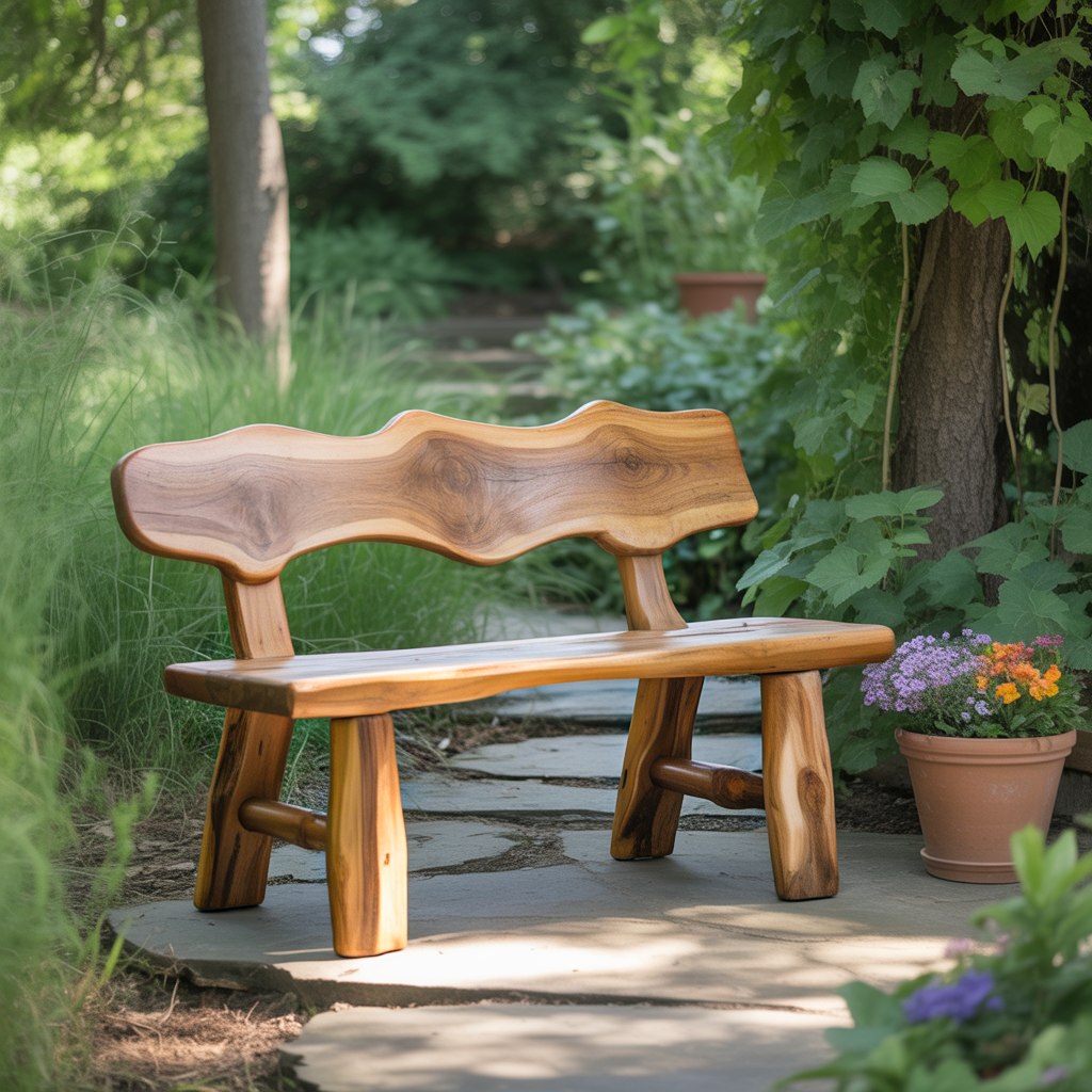 Rustic Garden Bench Live Edge Outdoor Seating For Patio Courtyard And Backyard - view 1 of 8