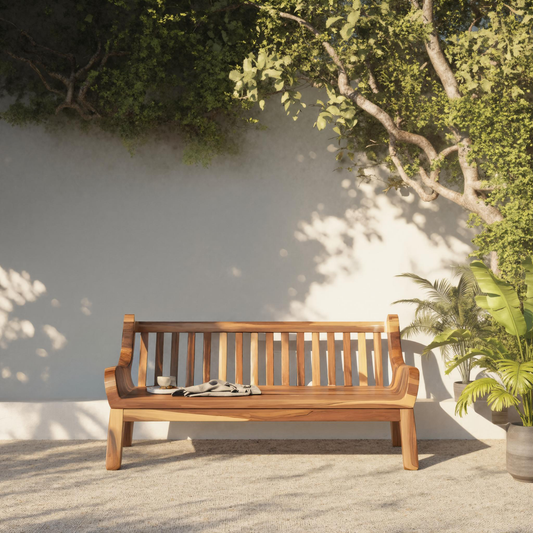 Contemporary Outdoor Wooden Bench With Curved Armrests For Garden Or Porch - view 1 of 8