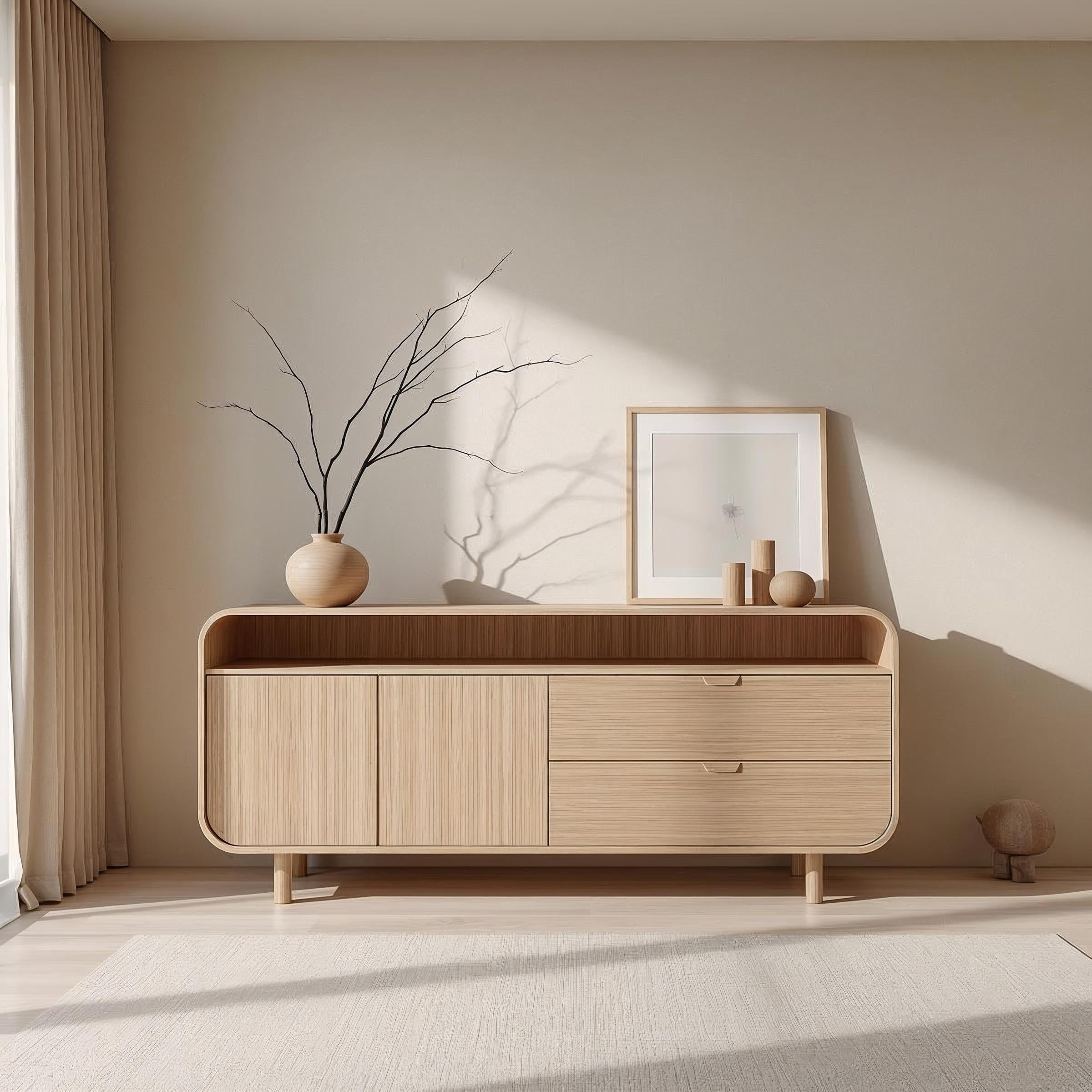 Contemporary Solid Wood Console Cabinet with Sliding Doors – Modern Storage Unit - view 1 of 7