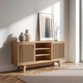Modern Oak Console Cabinet with Vertical Slatted Doors – Stylish Storage for Living Room - view 1 of 7