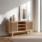 Modern Oak Console Cabinet with Vertical Slatted Doors – Stylish Storage for Living Room - view 1 of 7