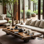 Japanese Style Solid Wood Tea Table with Live Edge Slab Top - view 5 of 5