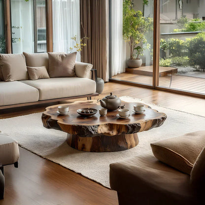 Round Live Edge Wood Coffee Table with Pedestal Base - view 2 of 8