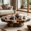 Round Live Edge Wood Coffee Table with Pedestal Base - view 1 of 8