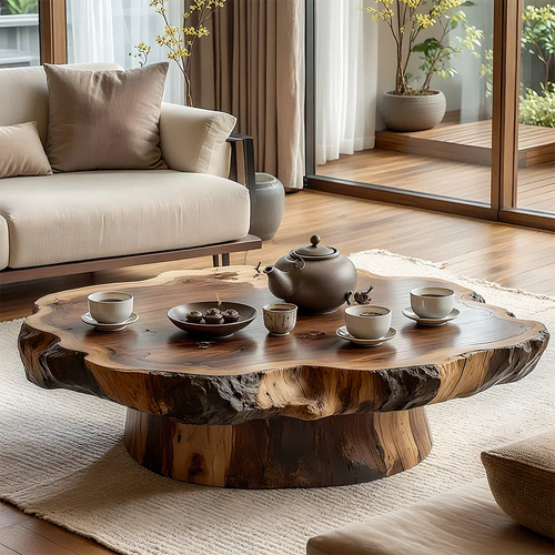 Round Live Edge Wood Coffee Table with Pedestal Base - view 1 of 8