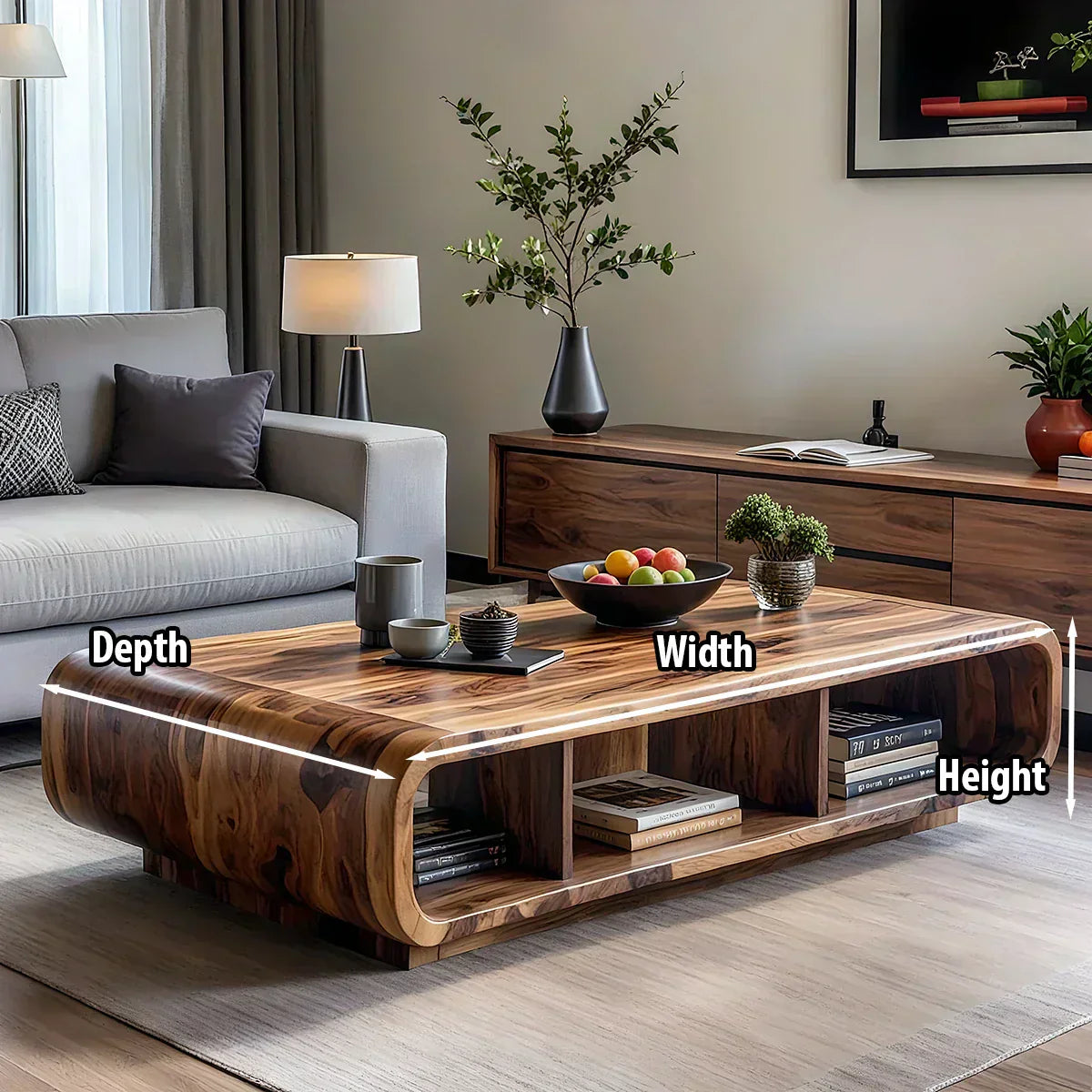 Live Edge Curved Wood Coffee Table with Open Shelf Storage - view 6 of 6