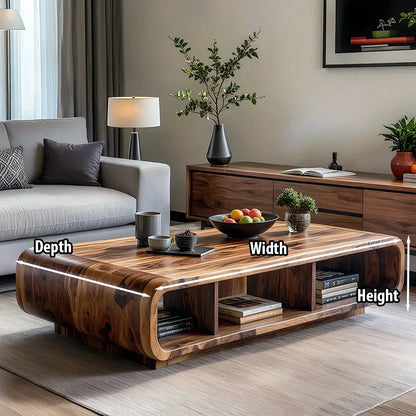 Live Edge Curved Wood Coffee Table with Open Shelf Storage - view 6 of 6