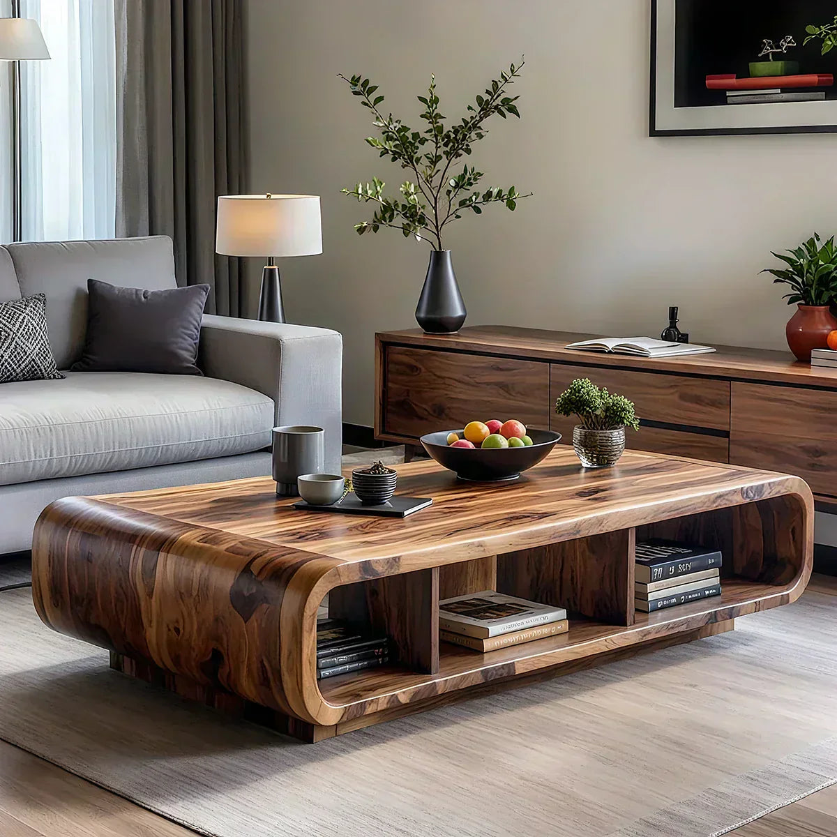 Live Edge Curved Wood Coffee Table with Open Shelf Storage - view 1 of 6
