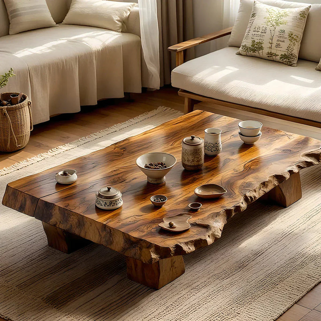 Live Edge Solid Wood Tea Table Low Floor Coffee Table - view 1 of 5