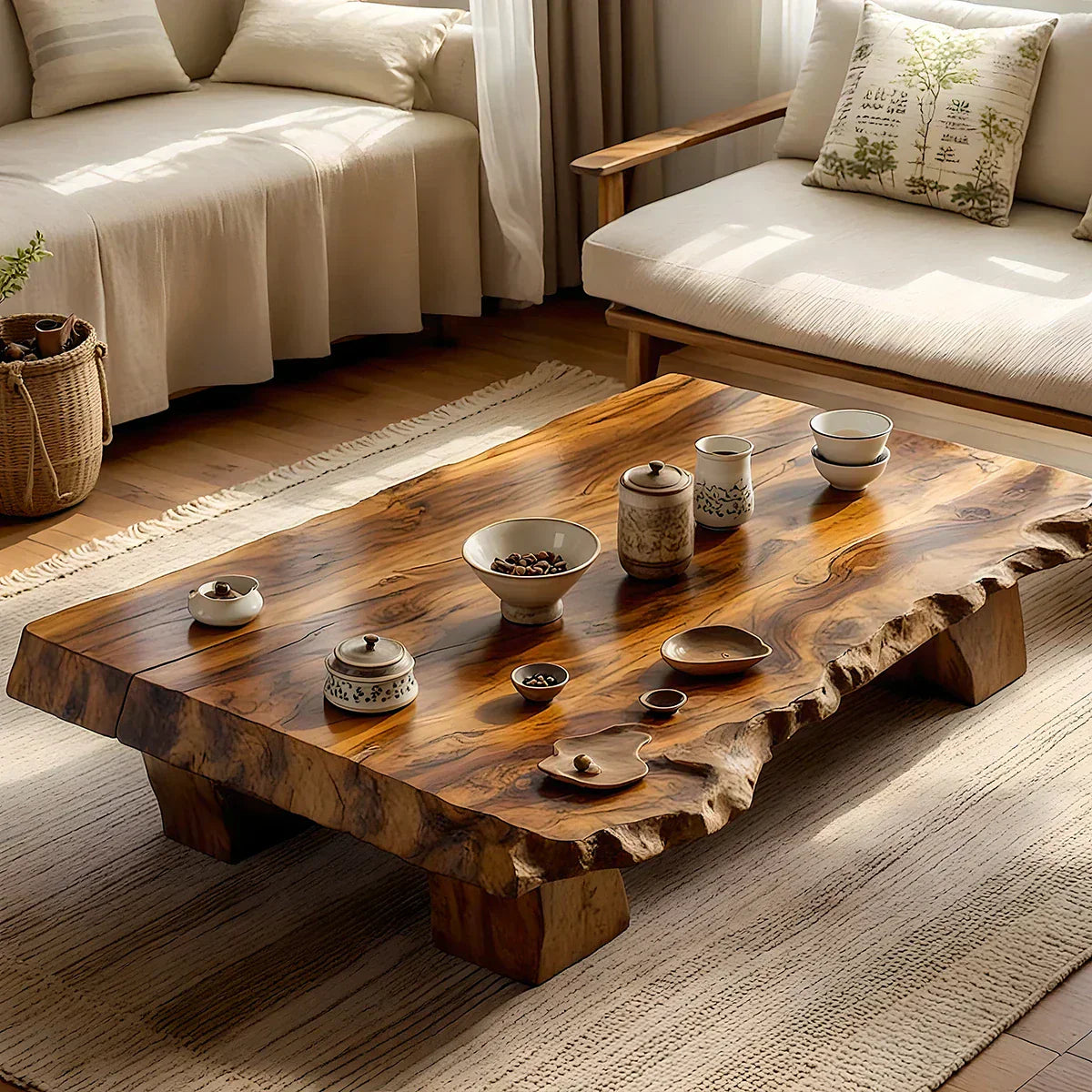 Live Edge Solid Wood Tea Table Low Floor Coffee Table - view 1 of 5