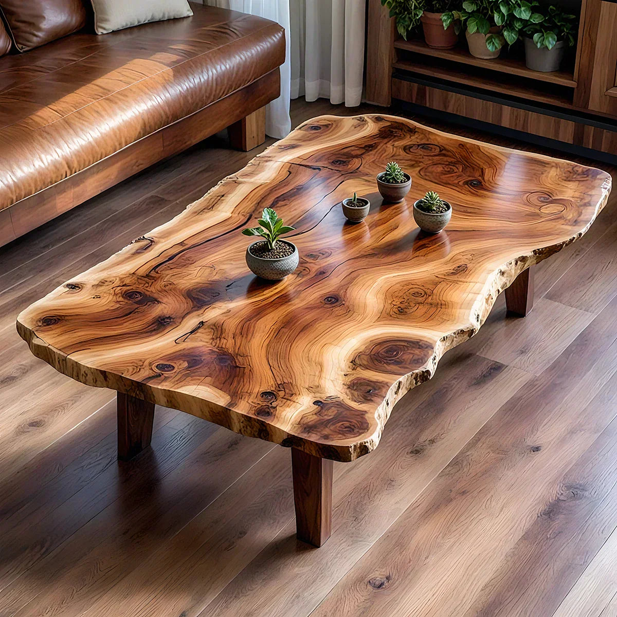 Live Edge Solid Wood Coffee Table Organic Slab Rustic Center Table - view 1 of 6