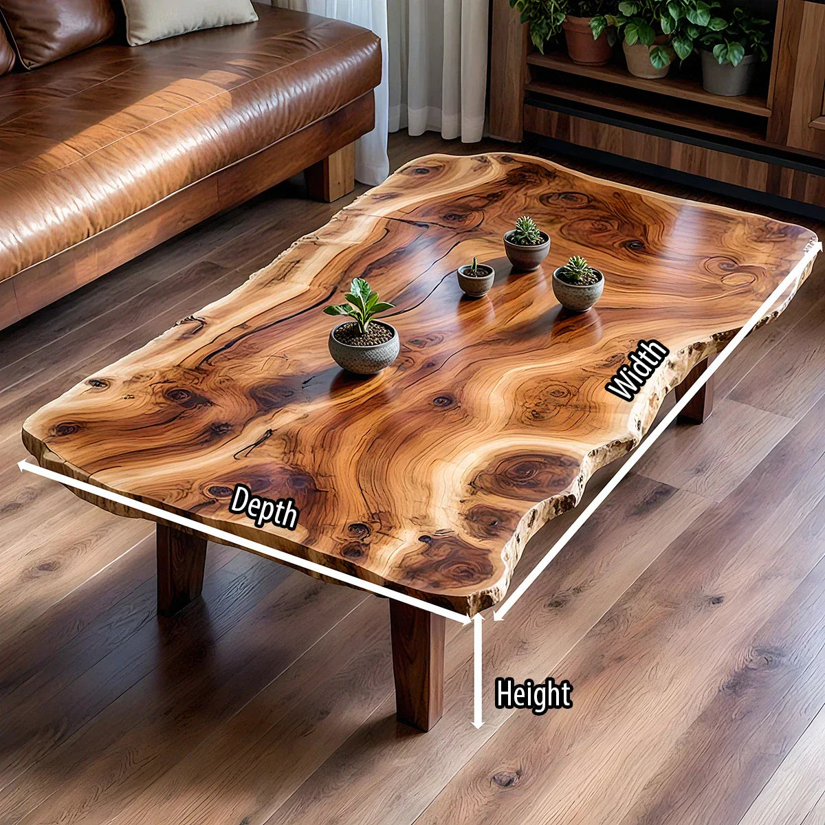 Live Edge Solid Wood Coffee Table Organic Slab Rustic Center Table - view 6 of 6