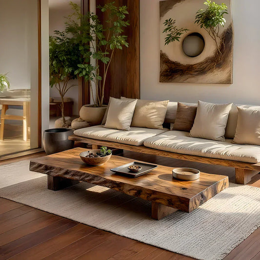 Organic Live Edge Solid Wood Coffee Table Rustic Slab Low Table - view 1 of 5