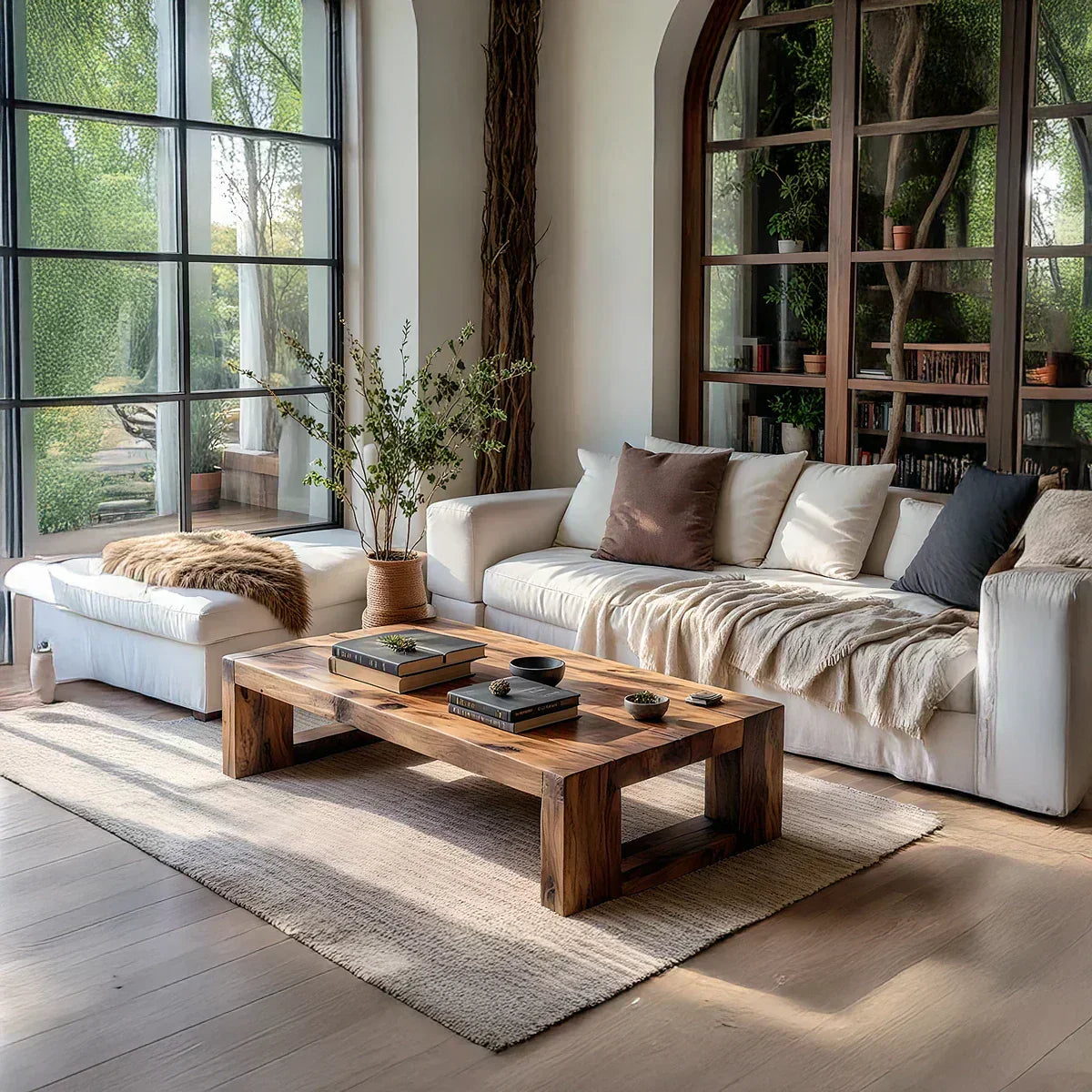 Solid Wood Block Coffee Table Rustic Minimalist Low Center Table - view 2 of 5