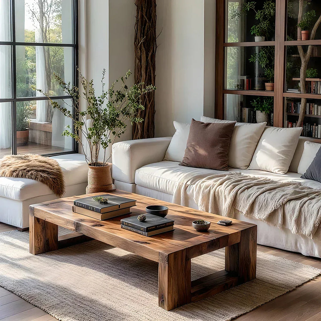 Solid Wood Block Coffee Table Rustic Minimalist Low Center Table - view 1 of 5
